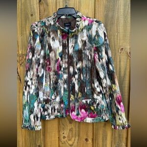 RQT Women’s Corduroy Front Zip Ruffled Collar/Sleeve Hem Multicolor Jacket SZ L